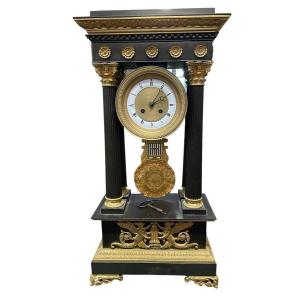 Large 19th Century Gilt And Patinated Bronze Portico Clock.