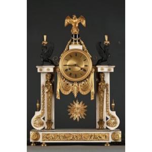 Large Empire-style Portico Clock ( 64,5 Cm ), 19th Century