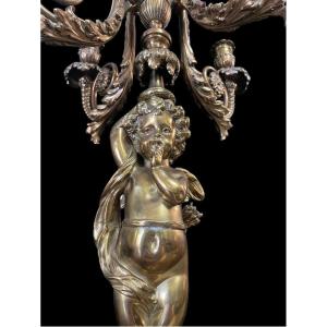 Paire De Grands Candélabres Avec Anges En Bronze 19ème ( 76 Cm )
