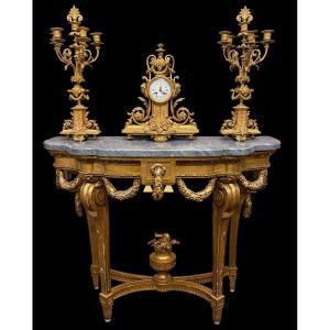 Élégante console en bois doré de style Louis XVI 19ème.