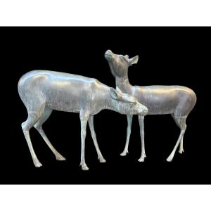 Très belle paire de cerfs en bronze du XIXe siècle.