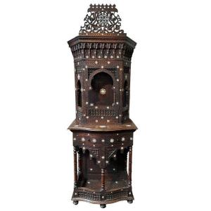 Carved Piece Of Furniture With Ebony And Mother-of-pearl Inlays. Syria, Early 19th Century.