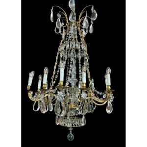 Grand Lustre En Bronze Et Cristal Fin 19ème ( 130 Cm ).