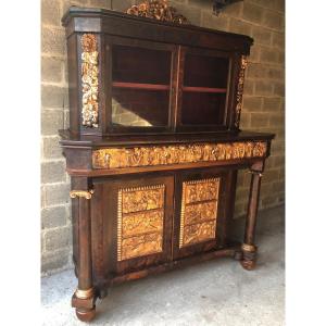 Vitrine / Secrétaire Spéciale En Placage De Ronce De Noyer Début 19ème.