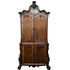 Beautiful 4-door Walnut Cabinet, 18th-century Holland.