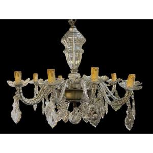 Large, Wide Glass Chandelier With 10 Light Arms, Late 19th Century.