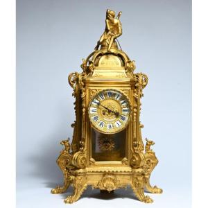 Grande Pendule En Bronze Doré Et Verre Taillé Du 19ème ( 80 Cm ).