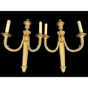 Pair Of Large Louis XVI-style Bronze Wall Sconces, 19th Century