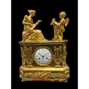 Beautiful Empire-style Clock In Gilded Bronze, 1820