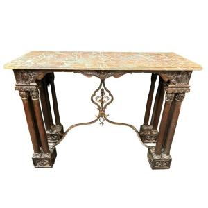 19th-century Decorative Walnut Console Table / Wall-mounted Table.