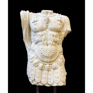 Large White Marble Sculpture Of A Roman Torso , 20th-century (149 Cm)