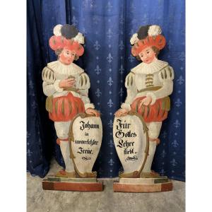 Pair Of Painted Wooden Fireplace Screens, 18th Century.