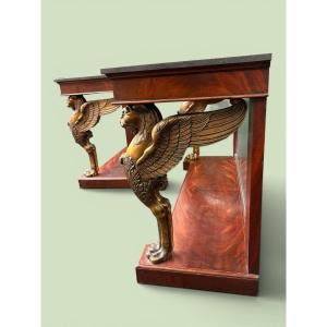 Pair Of Empire-style Mahogany Console Tables, 19th Century