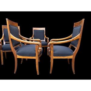 Lot de 6 fauteuils Charles X, 19ème siècle.