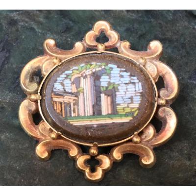 Yellow Gold Brooch And Micro Mosaic