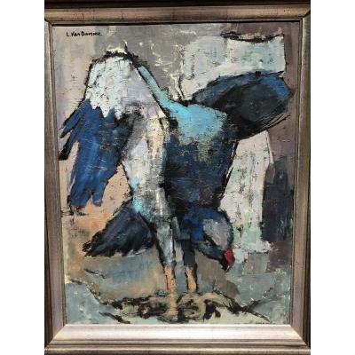Decorative Painting "eagle" Oil On Canvas 20thc.