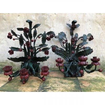 Pair Of 2 Large Decorative Wrought Iron Wall Lights (61 Cm).