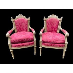 Pair Of Large Louis XVI Style Armchairs 19th Century.