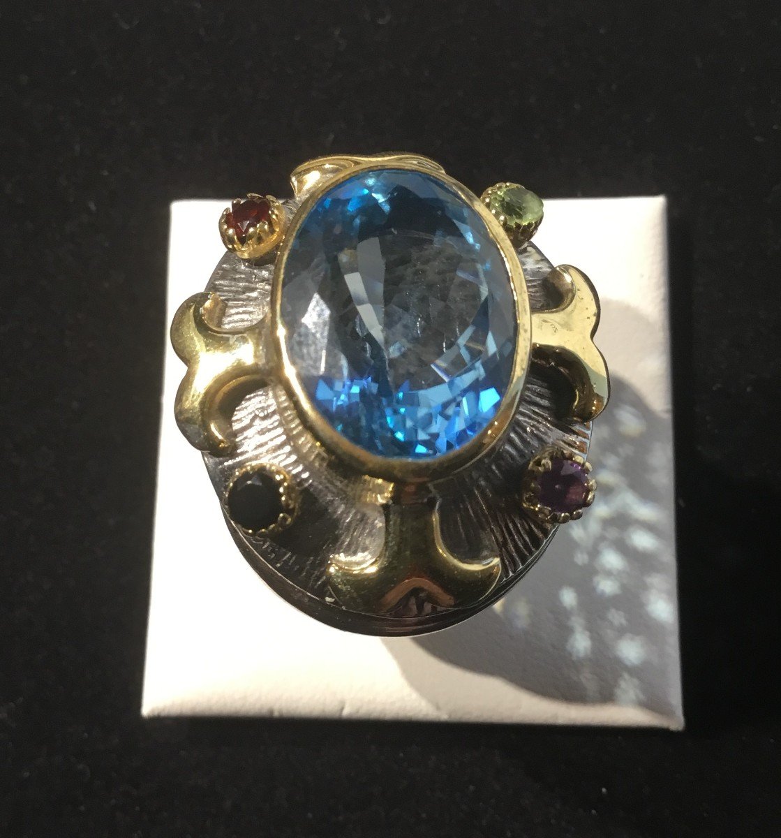 Silver Ring, Vermeil, Topaz And Fine Stones-photo-3