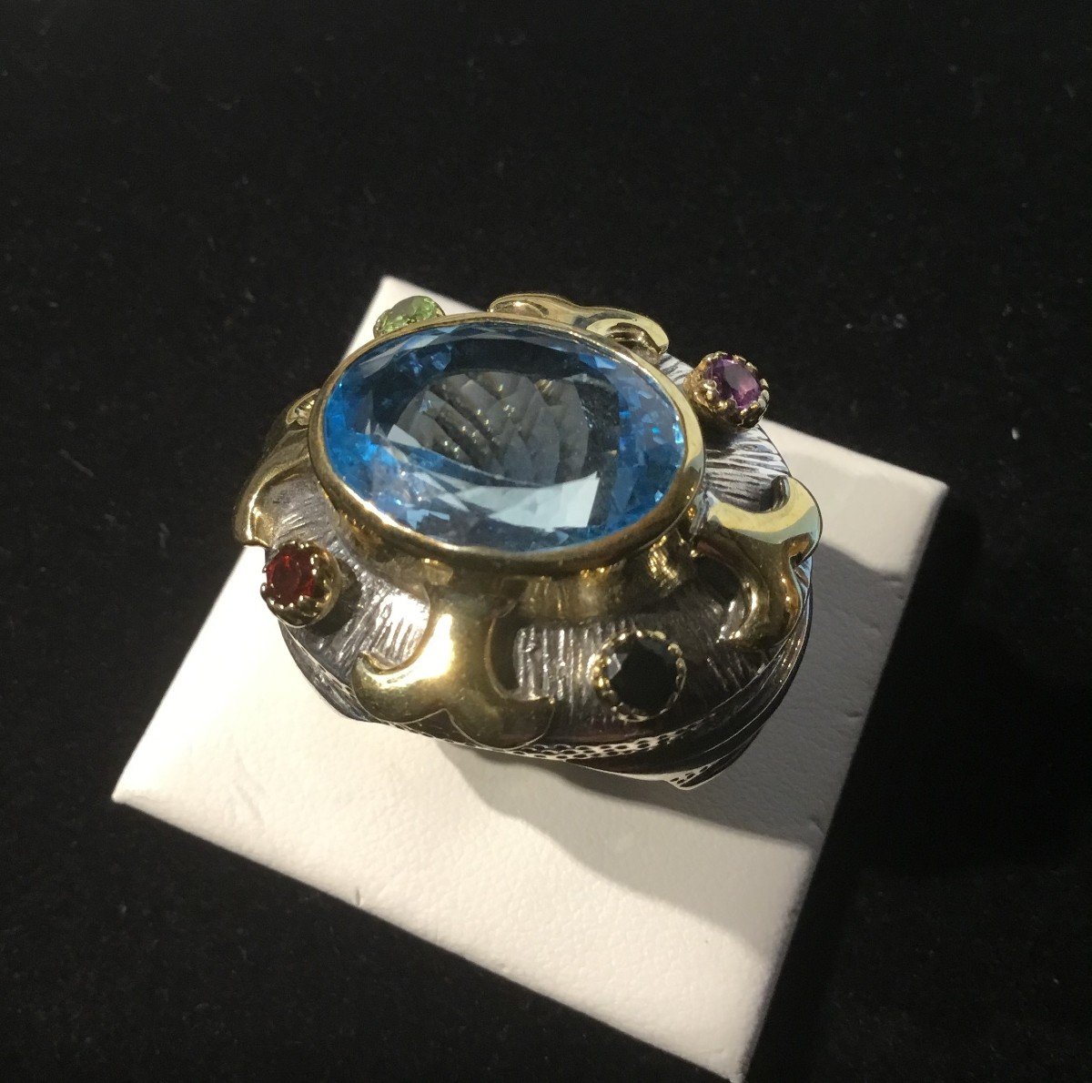 Silver Ring, Vermeil, Topaz And Fine Stones-photo-4