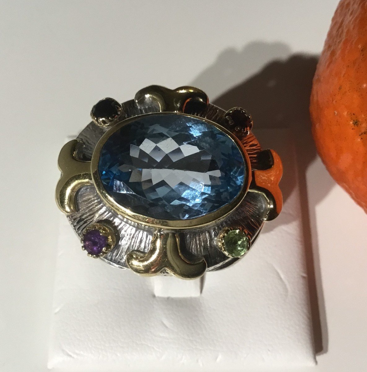 Bague argent, vermeil, topaze et pierres fines-photo-1