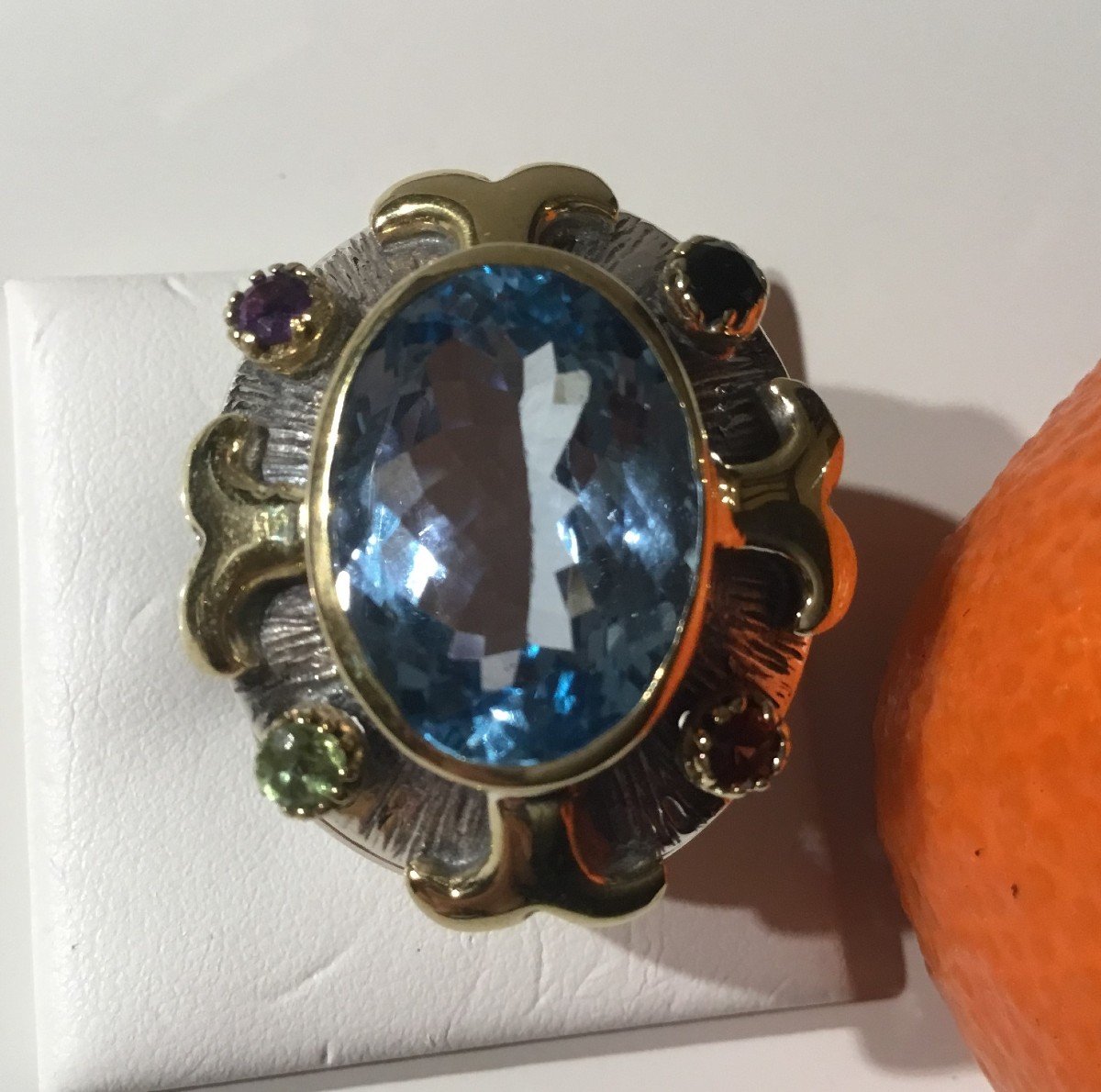 Bague argent, vermeil, topaze et pierres fines-photo-2