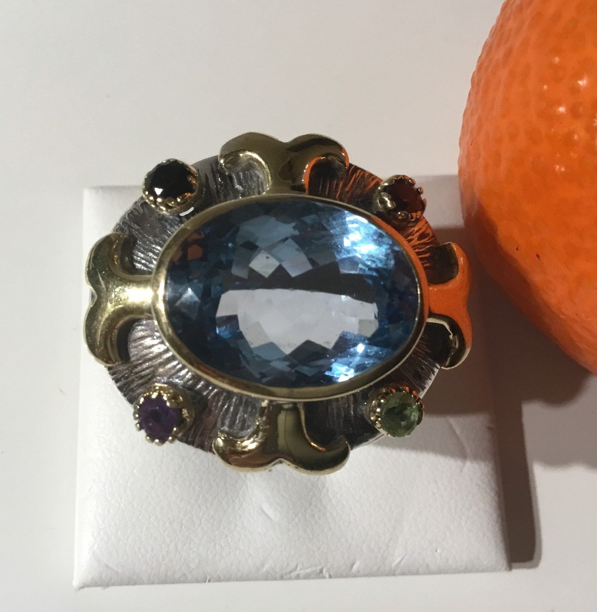Silver Ring, Vermeil, Topaz And Fine Stones-photo-3