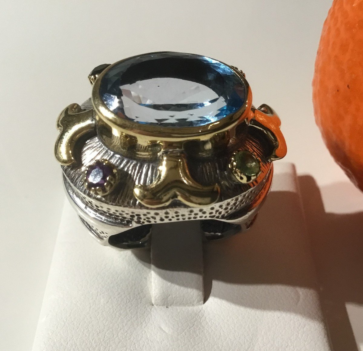 Silver Ring, Vermeil, Topaz And Fine Stones-photo-4