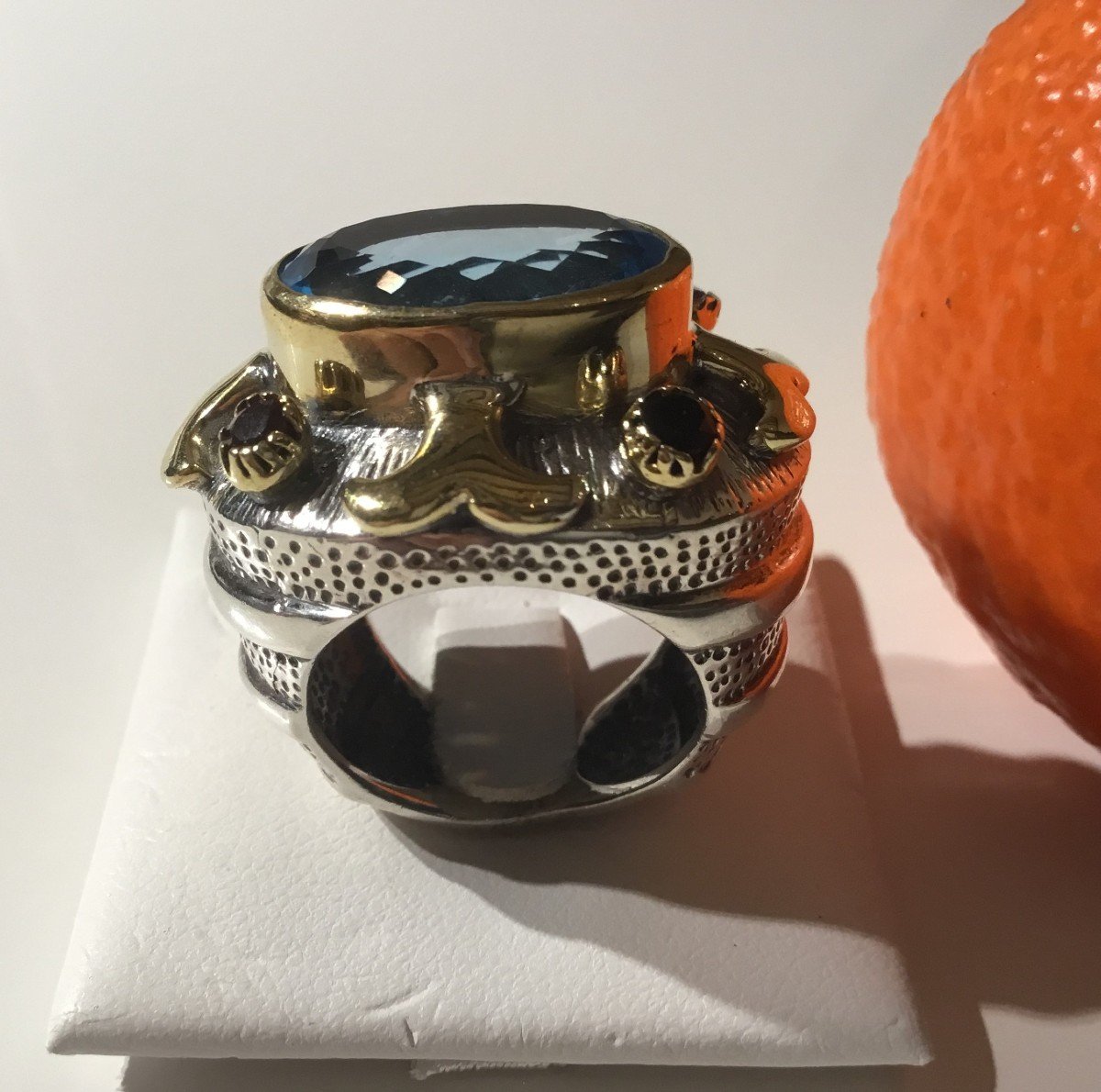 Silver Ring, Vermeil, Topaz And Fine Stones-photo-5