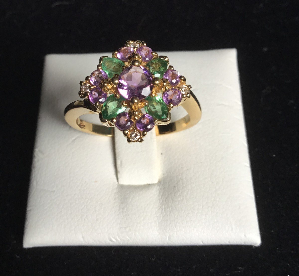 Gold Ring, Amethysts, Emeralds And Diamonds-photo-3