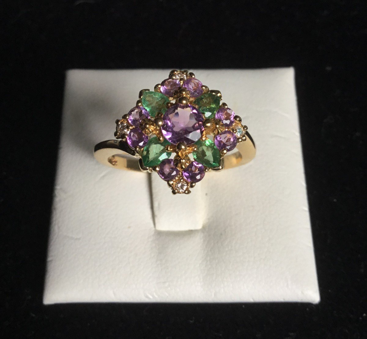 Gold Ring, Amethysts, Emeralds And Diamonds