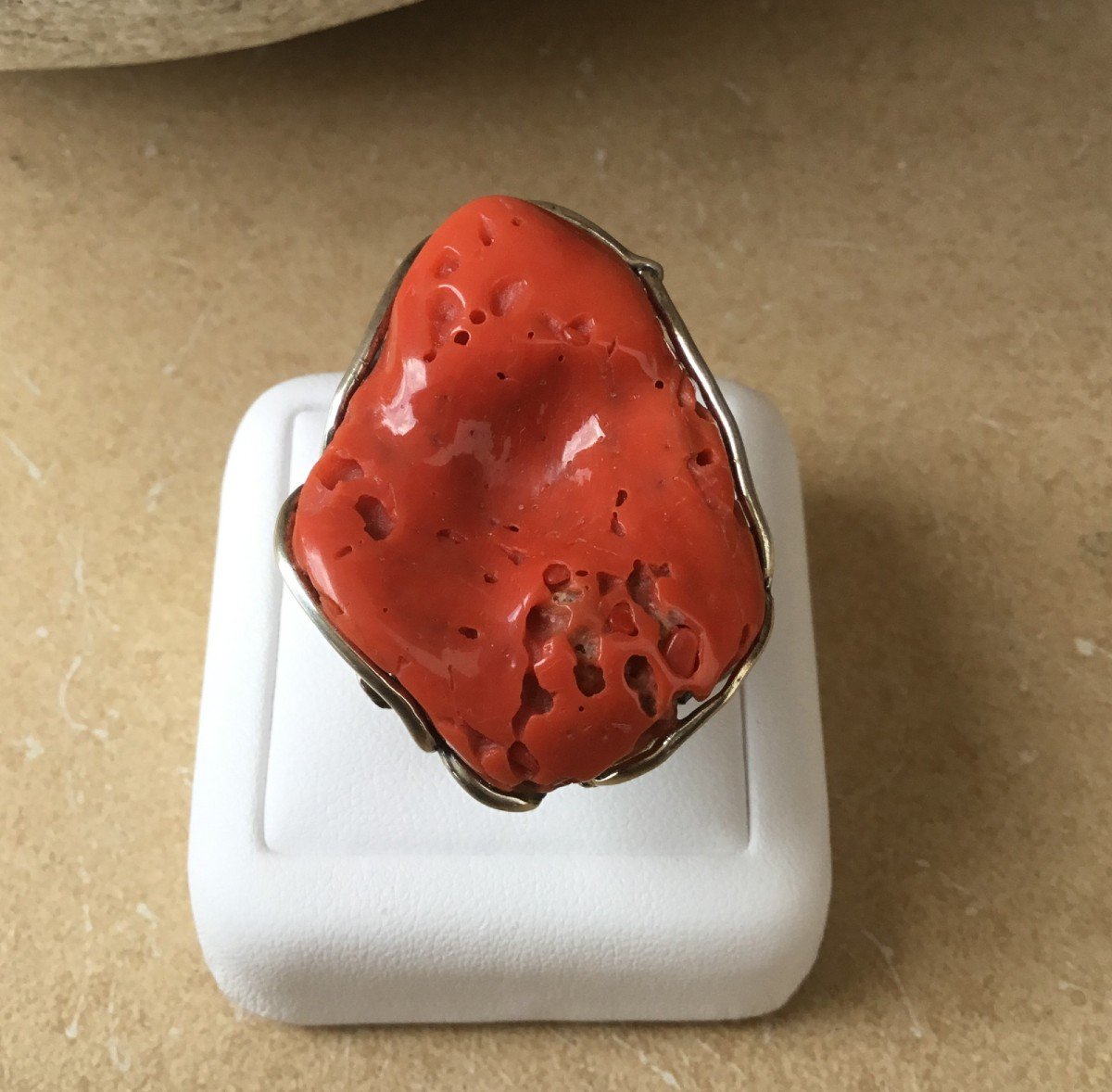 Coral And Silver Ring