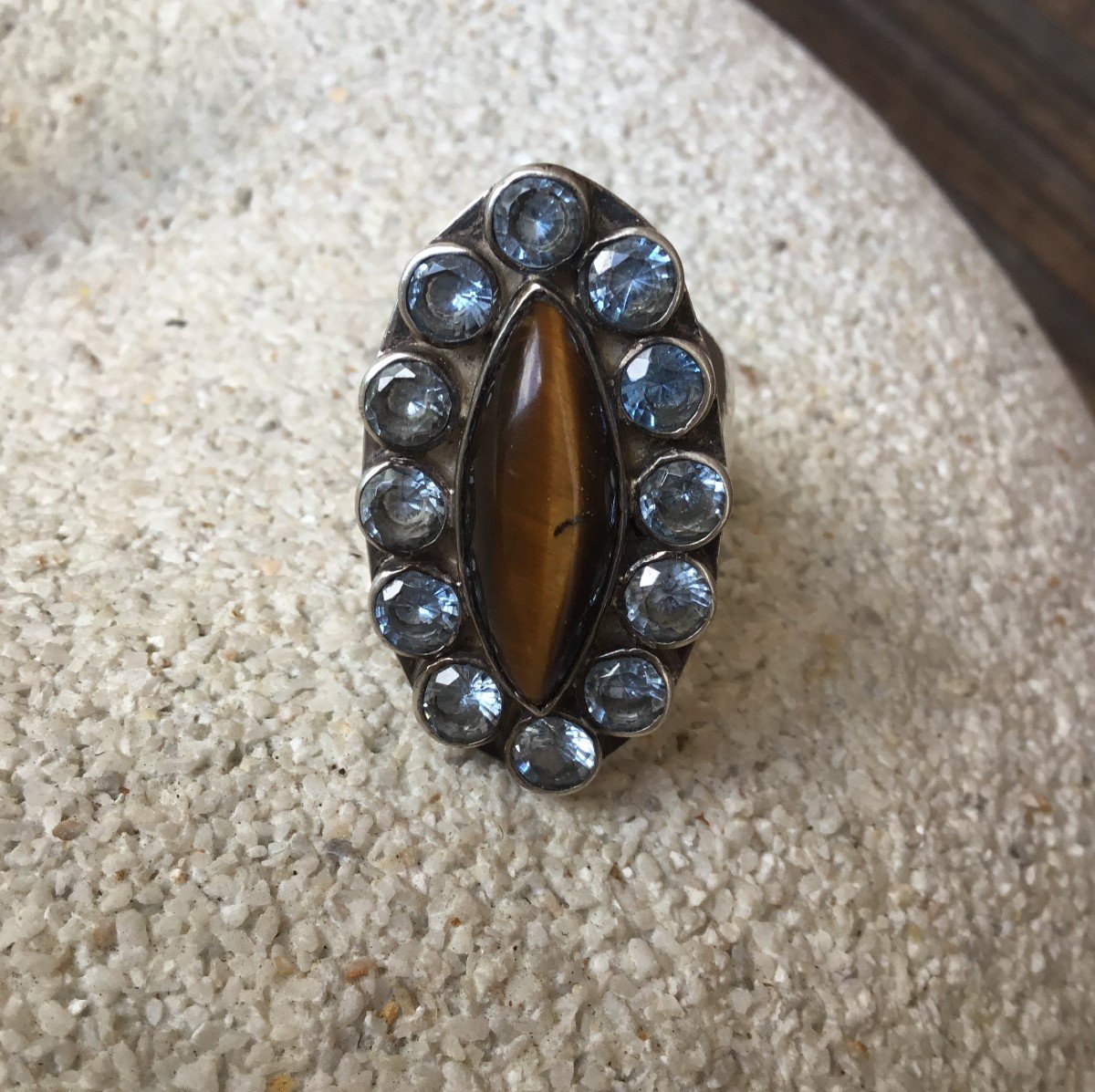 Bague argent, oeil de tigre et topazes-photo-4