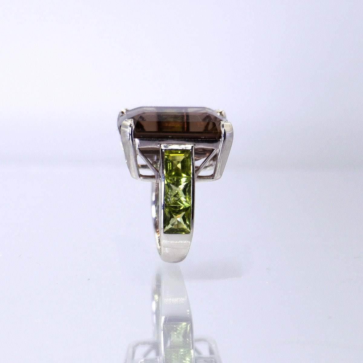 Smoky Quartz Enhanced With A Diamond In Each Prong And Peridot-photo-2
