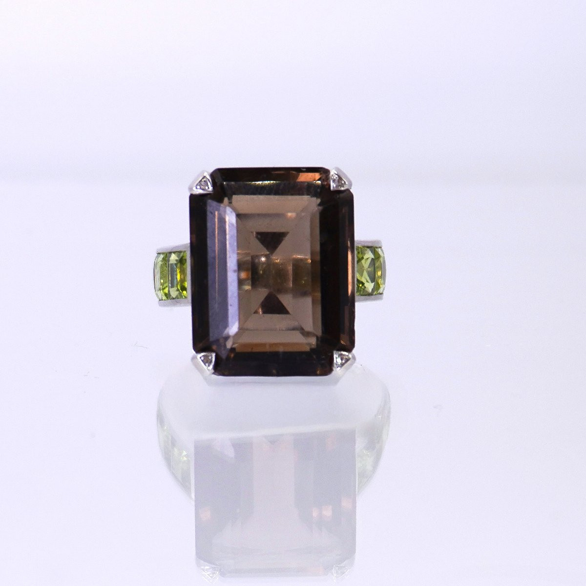 Smoky Quartz Enhanced With A Diamond In Each Prong And Peridot-photo-3