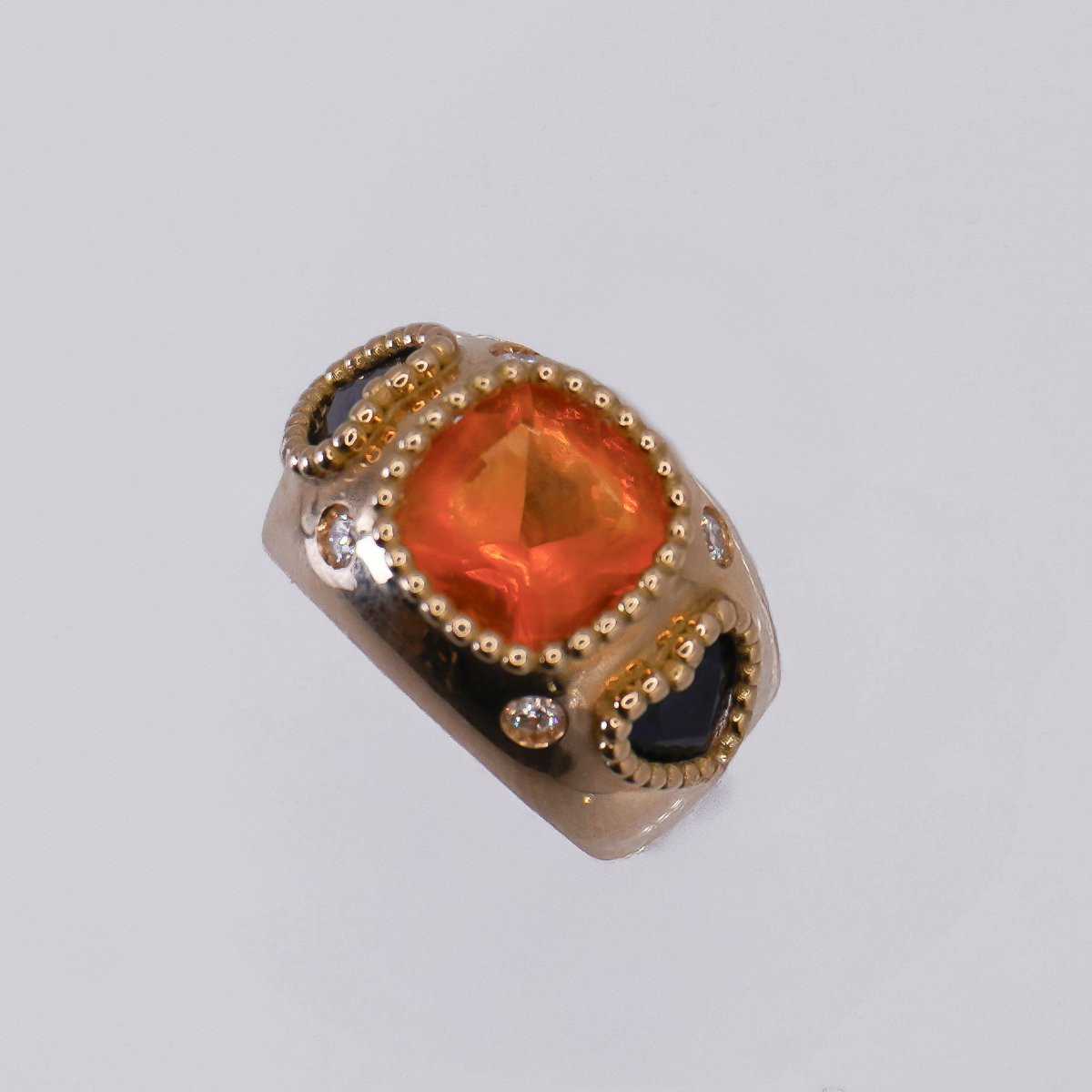 Opale de feu ,saphirs coeur et diamants-photo-3