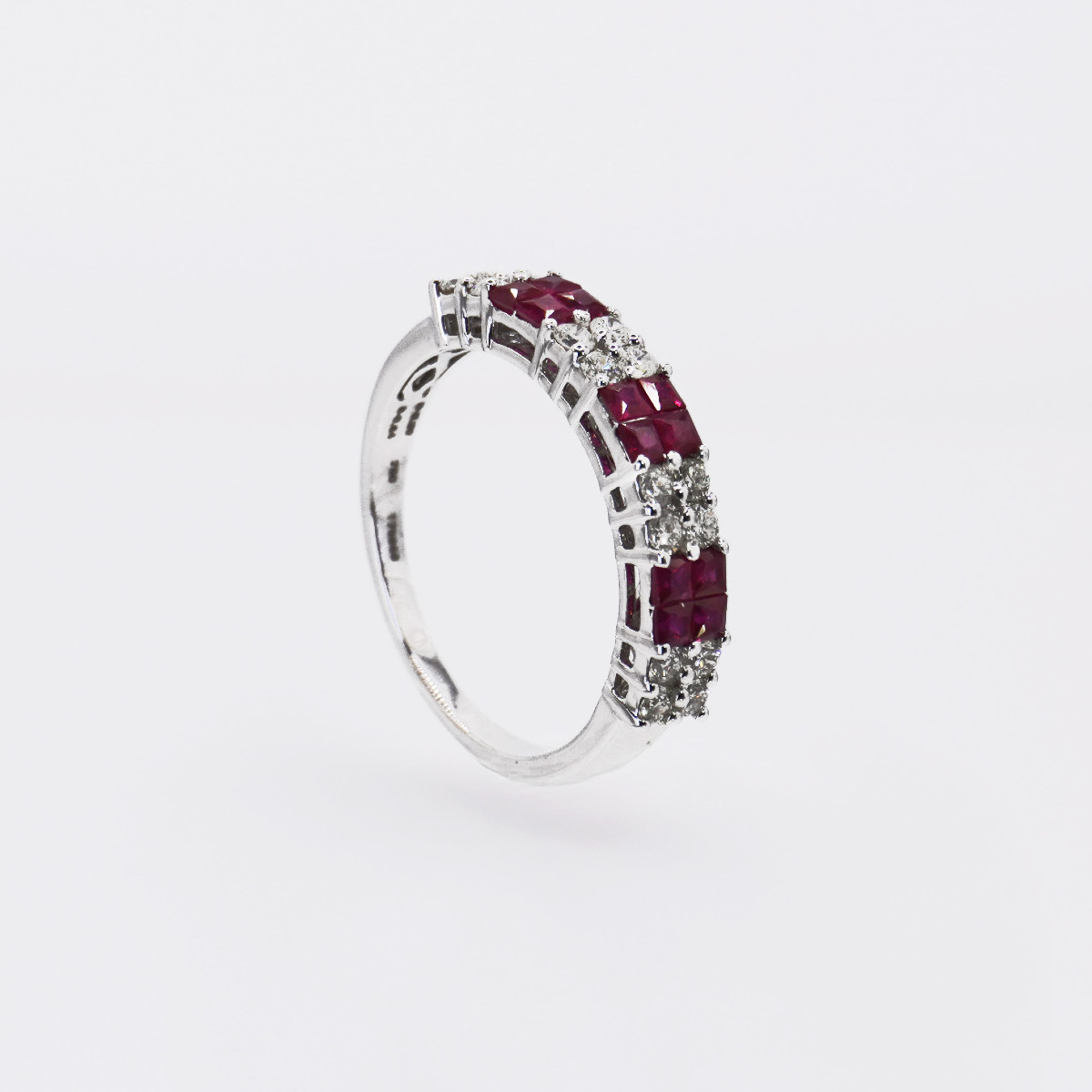18ct White Gold Wedding Band With Calibrated Rubies And Diamonds