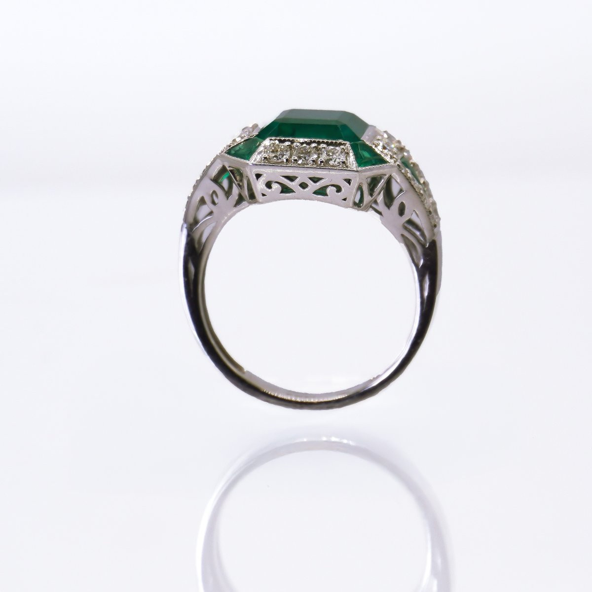 Bague emeraude rectangle pan coupé, diamants-photo-2