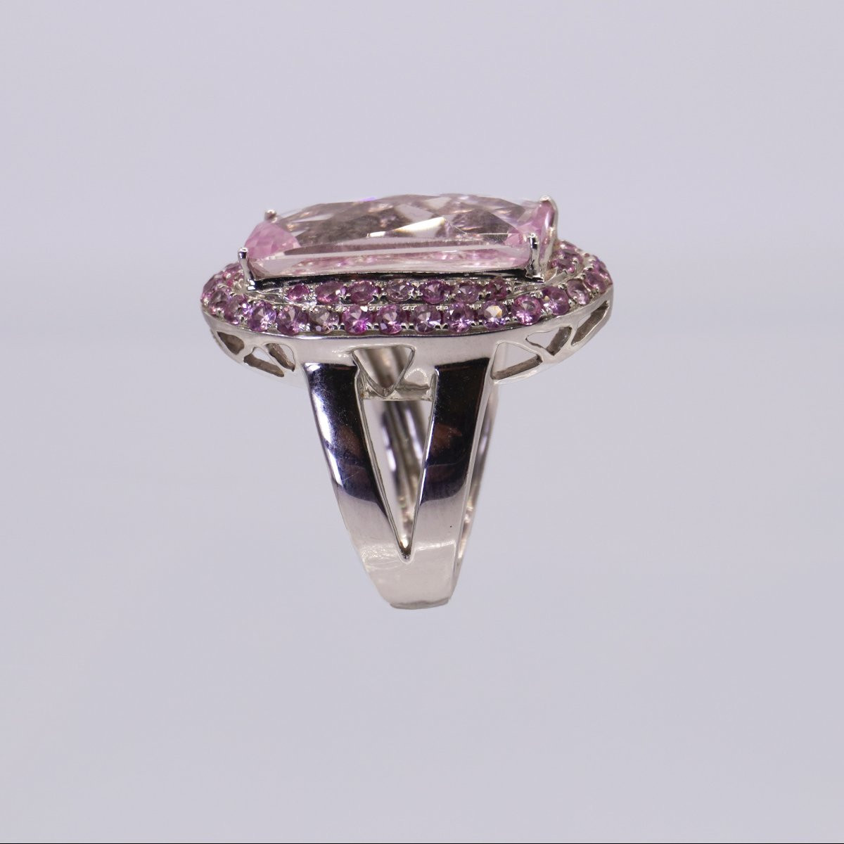 Bague importante kunzite rose et saphirs roses-photo-3