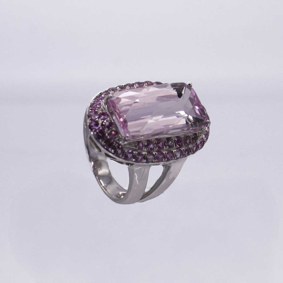 Bague importante kunzite rose et saphirs roses-photo-4