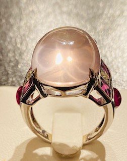 Bague quartz rose, rubis et diamants-photo-4