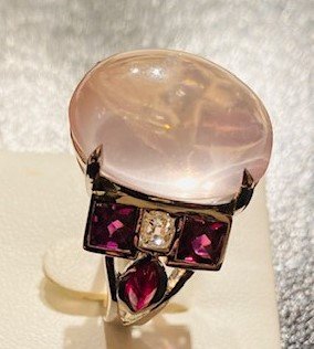 Bague quartz rose, rubis et diamants-photo-1
