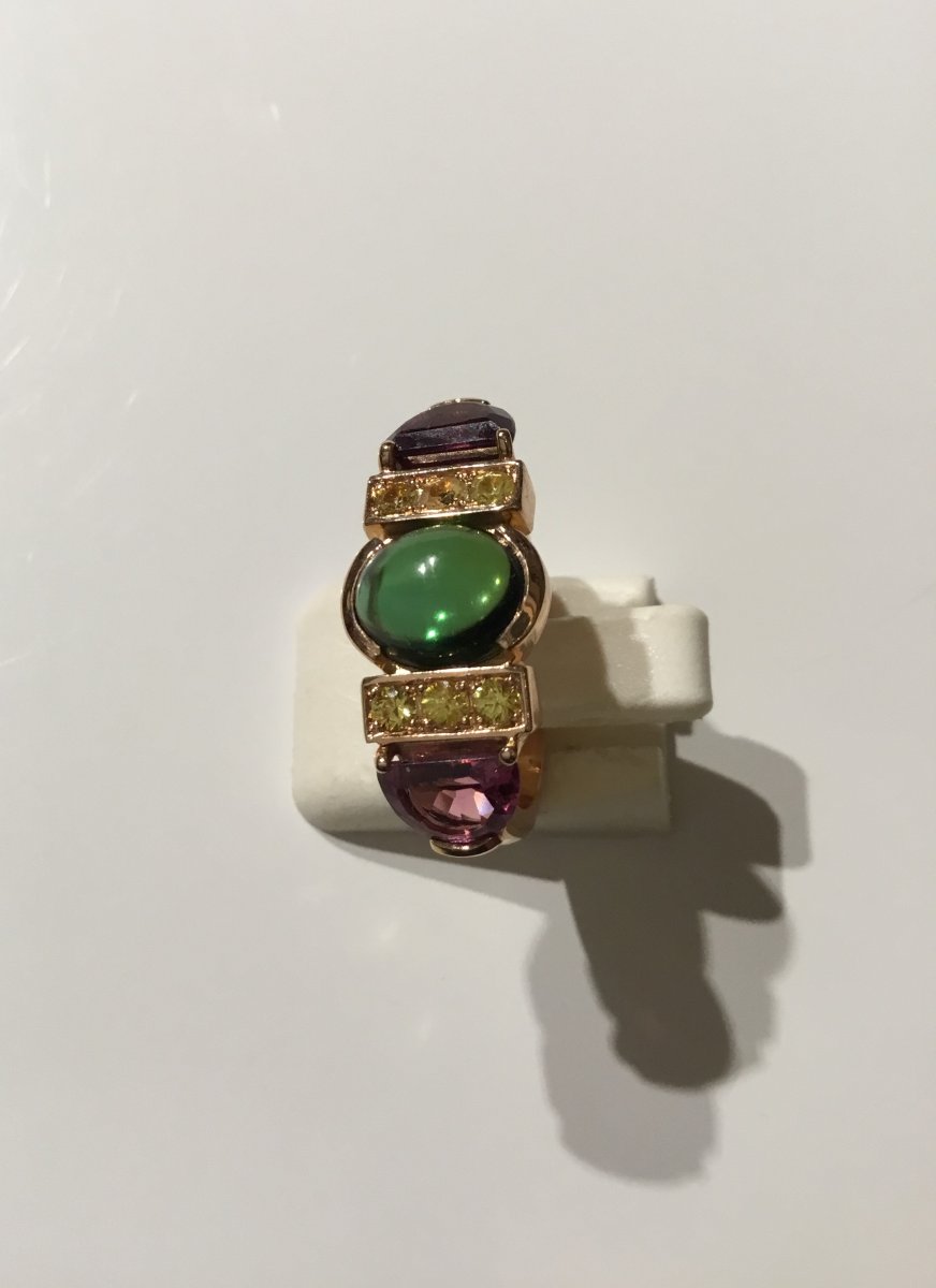 Gold Ring, Tourmaline, Yellow Sapphires And Rubellites-photo-4