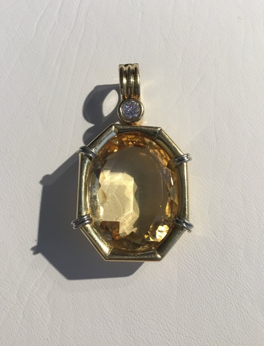 Pendentif or, citrine et diamant-photo-2