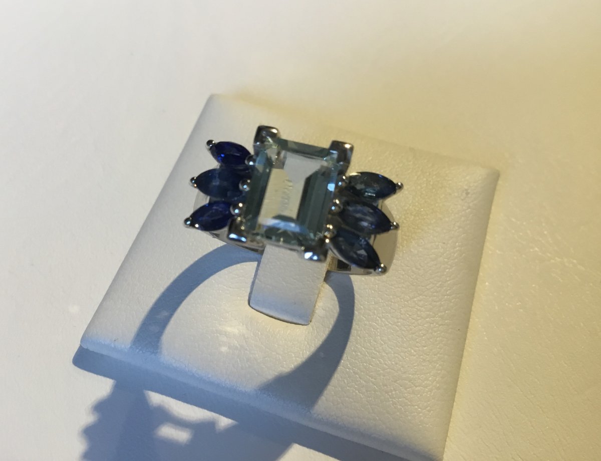 Gold, Aquamarine And Sapphires Ring-photo-2