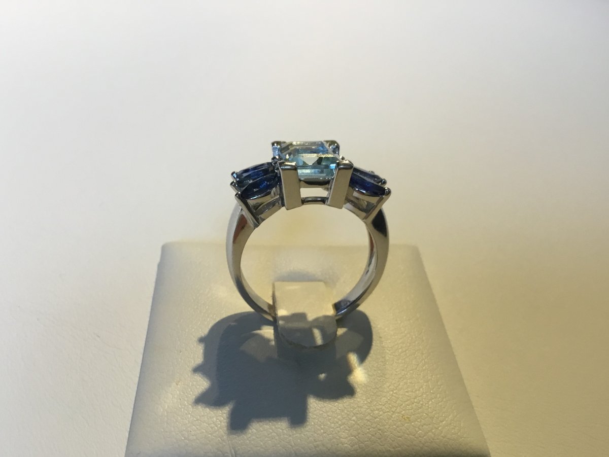 Gold, Aquamarine And Sapphires Ring-photo-4