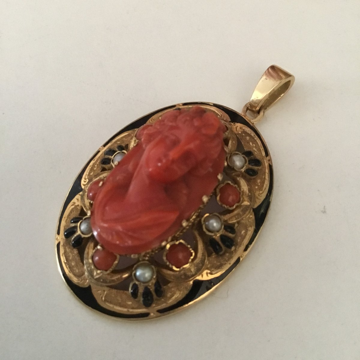 Pendentif or,  corail et perles, époque Napoléon III-photo-4