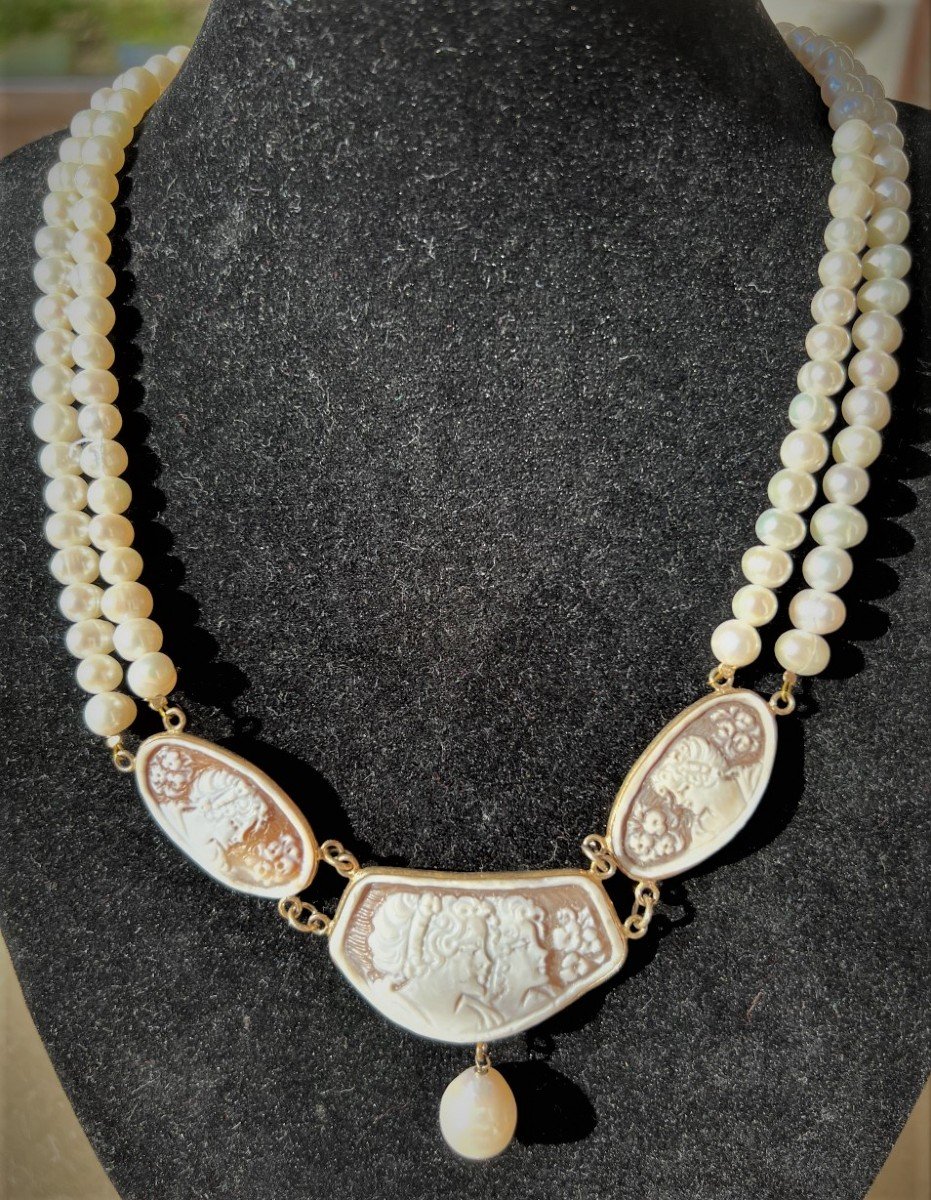 Collier camée, perles et vermeil