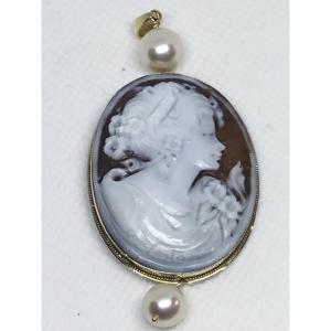 Gold, Vermeil, Cameo And Pearl Pendant