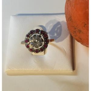 Bague or, diamant et rubis